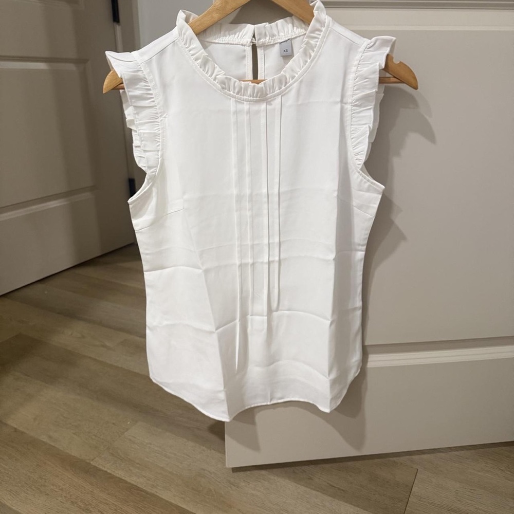 a new day White Ruffle Sleeve Pintuck Shell Top